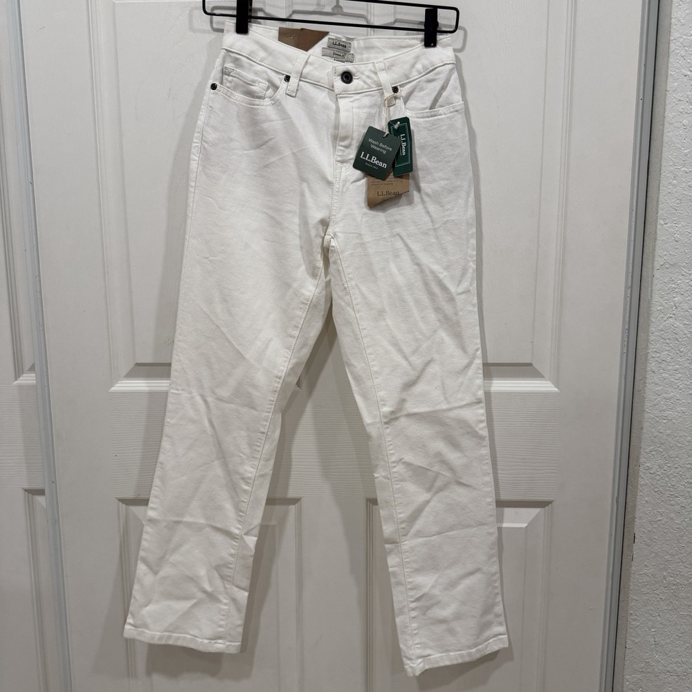 NWT L. L. Bean 4 Petite White Denim Pants Beach Cruise Classic Fit NWT Classy